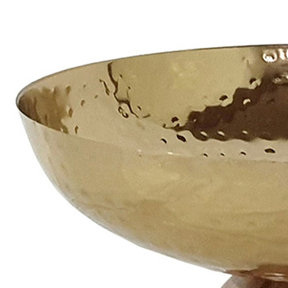 Roe 10 Inch Medium Acacia Wood Table Bowl Steel Decorative Gold Brown By Casagear Home BM284951