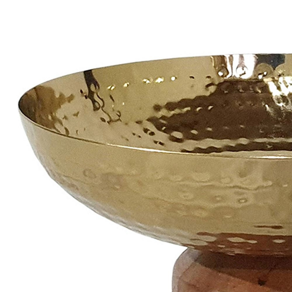 Roe 8 Inch Small Acacia Wood Table Bowl Steel Decorative Gold and Brown By Casagear Home BM284952