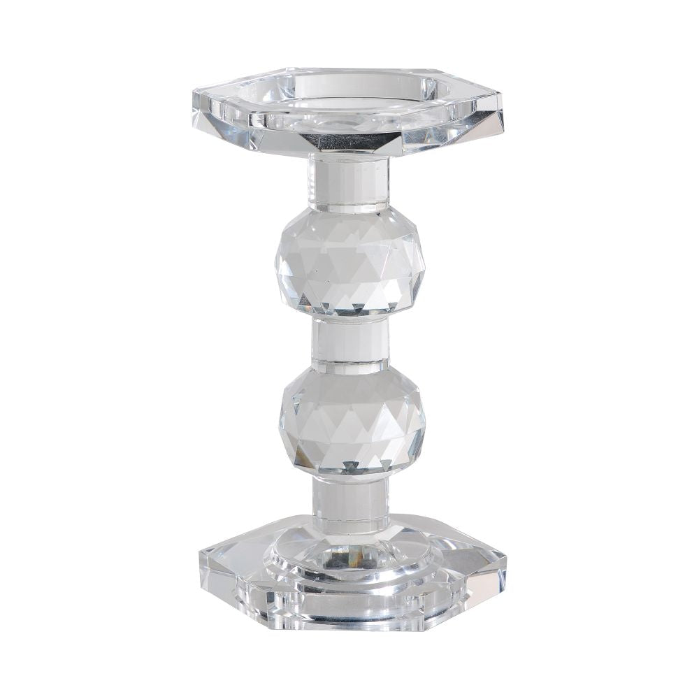7 Inch Candle Holder, Crystal Glass Solid Turned Pillar, Clear By Casagear Home