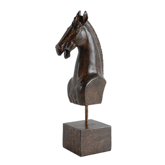 Don 11 Inch Horse Bust Statuette, Tabletop Accent Decor, Brown Resin, Metal By Casagear Home
