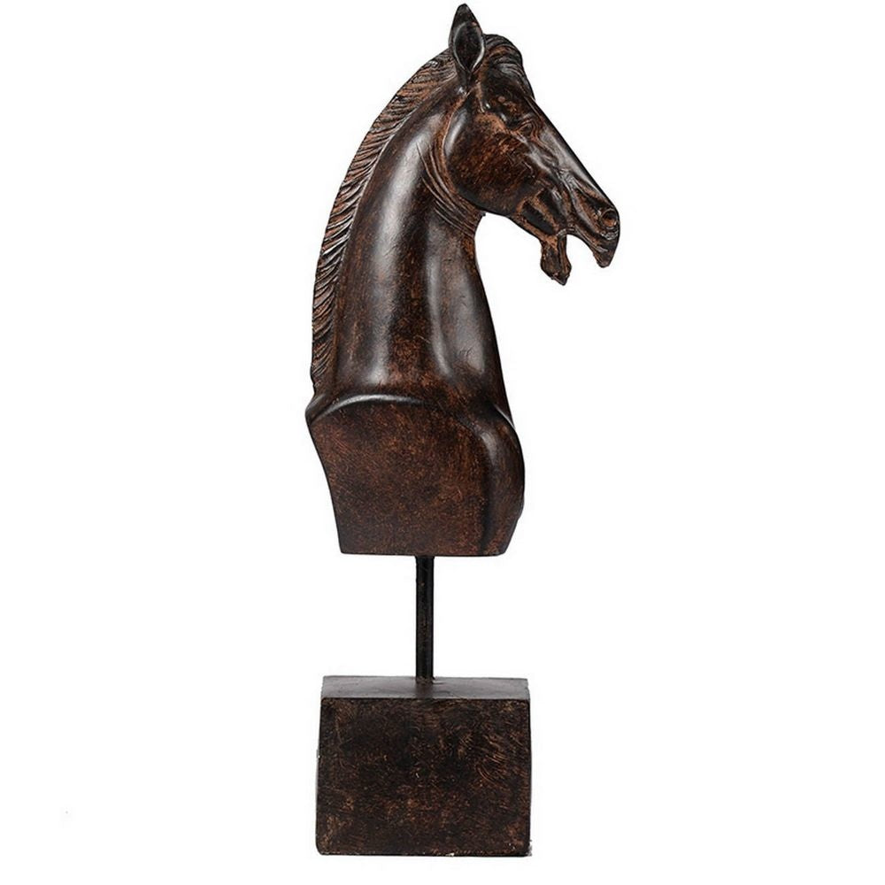 Don 11 Inch Horse Bust Statuette Tabletop Accent Decor Brown Resin Metal By Casagear Home BM284973