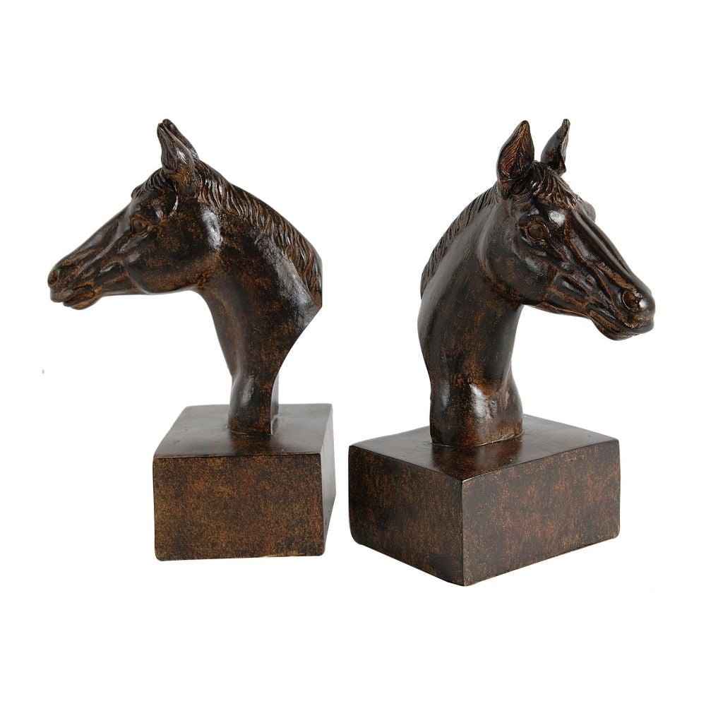 Ari Bookends | Set of 2 | Realistic Horse Busts | Dark Brown