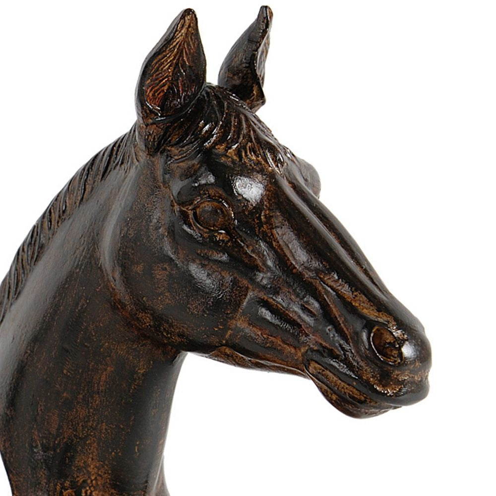 Ari Set of 2 Bookends Elegant Realistic Horse Bust FIgurines Dark Brown By Casagear Home BM284985