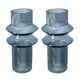 Rae Set of 2 Glass Vases, Tall Round Cylinders, Smokey Blue, Clear Finish By Casagear Home
