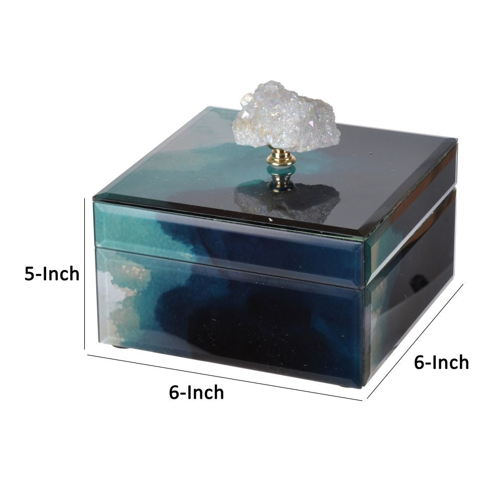 Eve 6 Inch Decorative Accessory Box Elegant Stone with Finial Accent Blue By Casagear Home BM285002