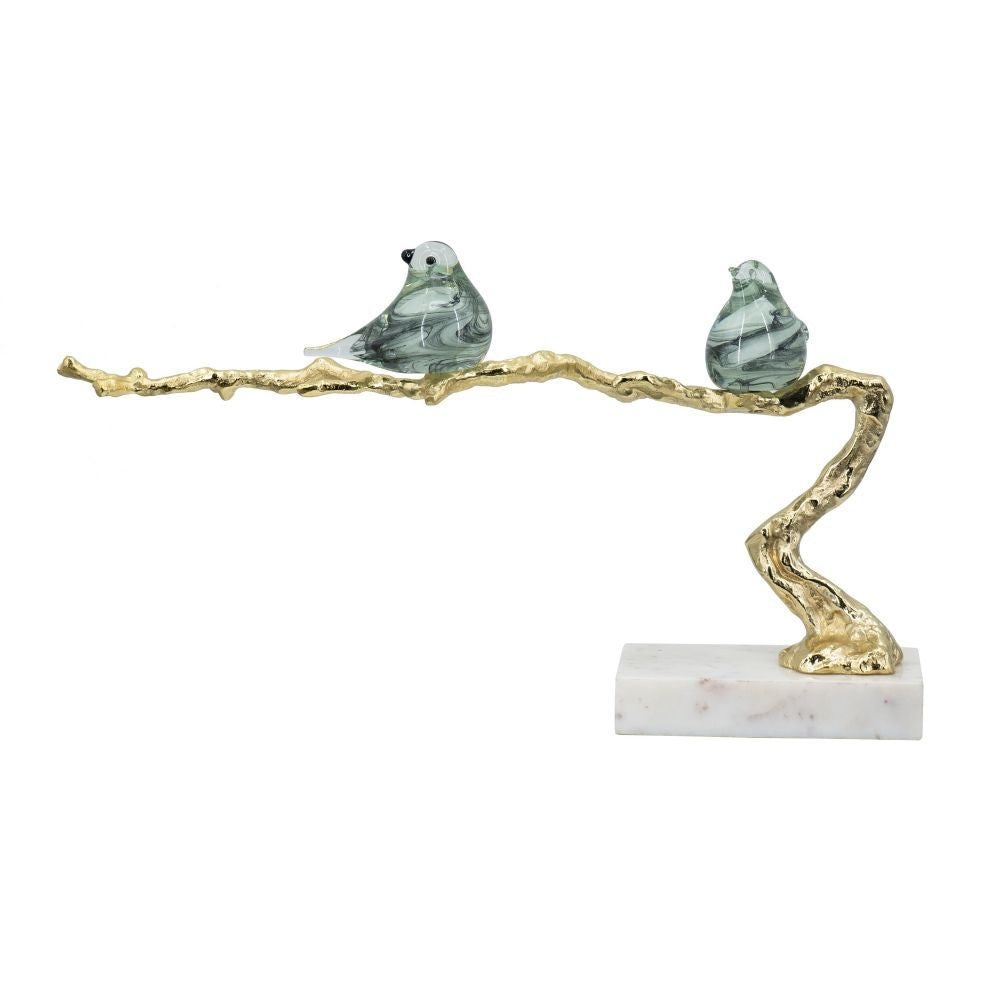 Sue Sculpture | 25" | Birds on Branch | Gold White