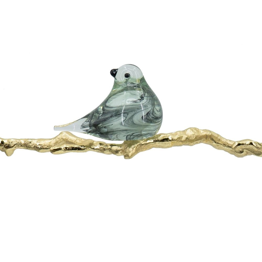 Sue 25 Inch Accent Decor Sculpture 2 Birds Sitting on Branch Gold White By Casagear Home BM285004