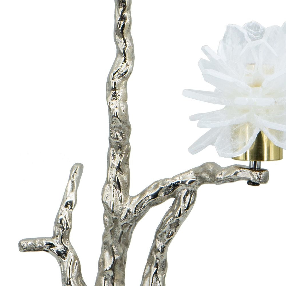 Sue 15 Inch Accent Decor Figurine Bird on a Branch Flower Black Silver By Casagear Home BM285005