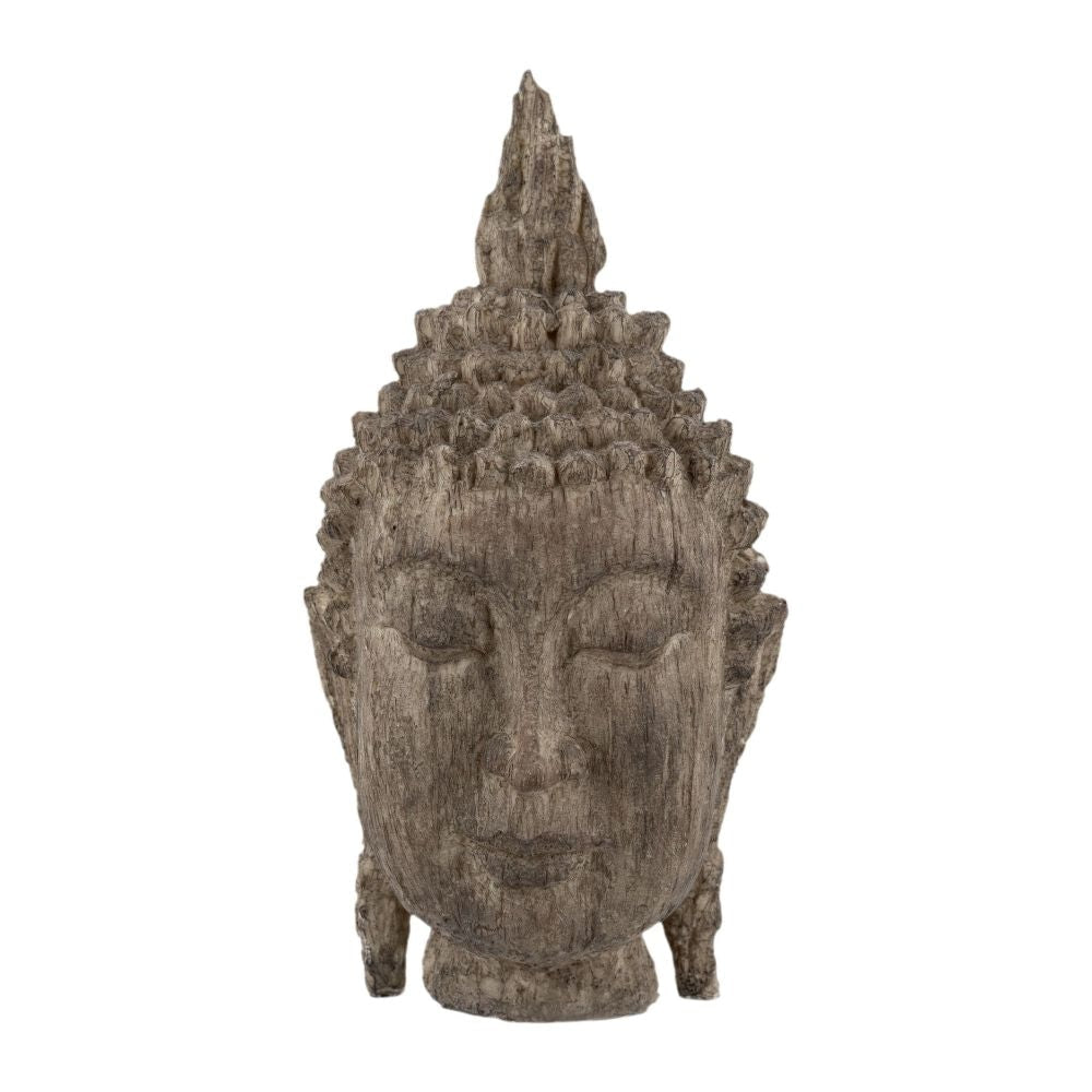 12 Inch Buddha Head Sculpture, Calming Accent Decoration, Polyresin, Brown By Casagear Home