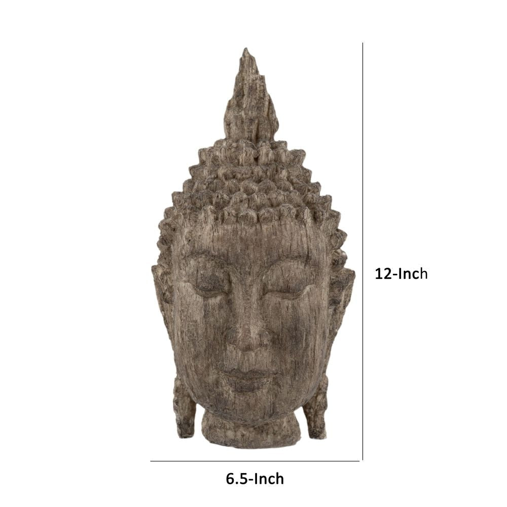 12 Inch Buddha Head Sculpture Calming Accent Decoration Polyresin Brown By Casagear Home BM285008
