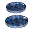 Accent Trays | Set of 2 | Round | Marble Pattern | Blue Gold