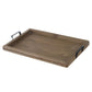 24 Inch Rustic Wood Serving Tray with Iron Handles, Classic Trim, Brown By Casagear Home