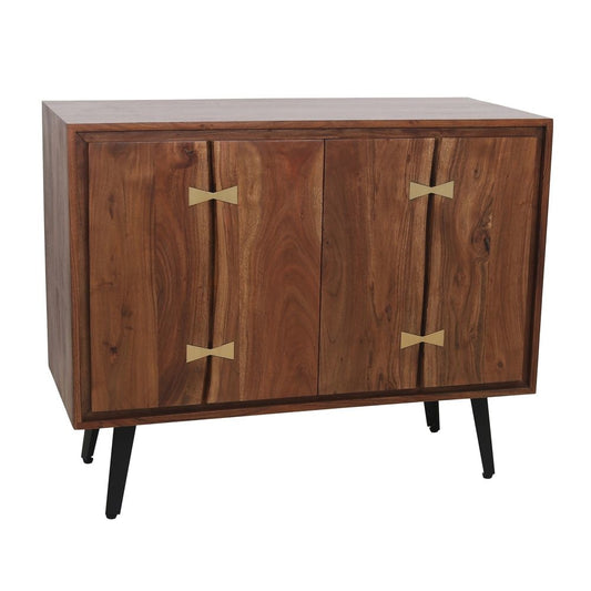 39 Inch Sideboard Cabinet Console Table, Double Doors, Gold Accents, Brown By Casagear Home
