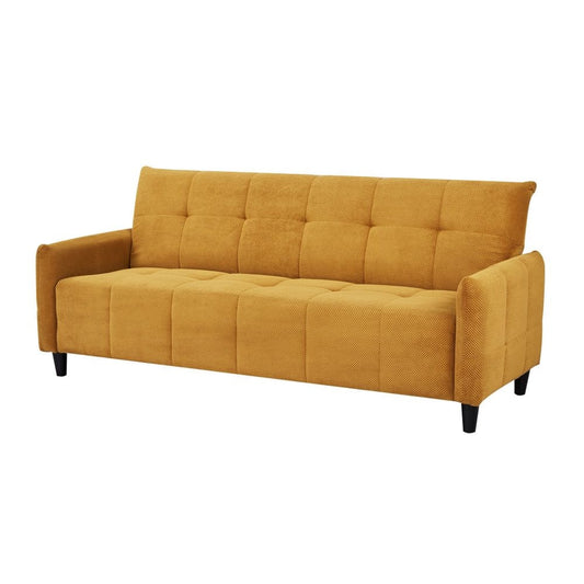79 Inch Convertible Sofa Bed Futon, Tufted Cushions, Padded Arms, Yellow By Casagear Home