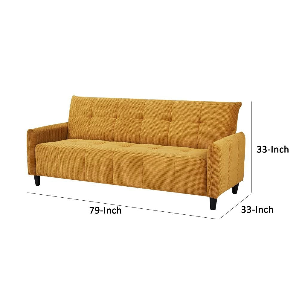 79 Inch Convertible Sofa Bed Futon Tufted Cushions Padded Arms Yellow By Casagear Home BM285049