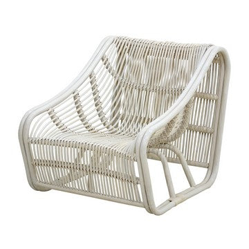 32 Inch Accent Chair, Woven Wicker, Curved Back, Sleigh Base, Modern, White By Casagear Home