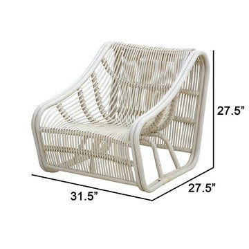 32 Inch Accent Chair Woven Wicker Curved Back Sleigh Base Modern White By Casagear Home BM285079