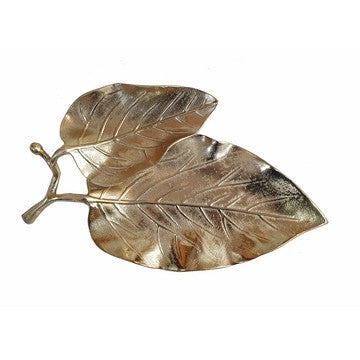 Decor Platter | 16" | Dual Leaf | Aluminum | Gold