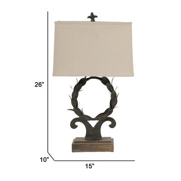 26 Inch Artisanal Table Lamp Laurel Wreath Iron Frame Off White Black By Casagear Home BM285090