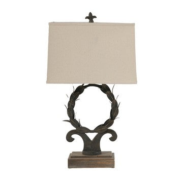 26 Inch Artisanal Table Lamp, Laurel Wreath Iron Frame, Off White, Black By Casagear Home