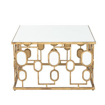 32 Inch Coffee Table Mirror Top Geometric Patterns Iron Modern Gold By Casagear Home BM285091