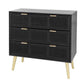 31 Inch Dresser Chest Cabinet, 3 Drawers, Woven Rattan, Modern, Black, Gold By Casagear Home