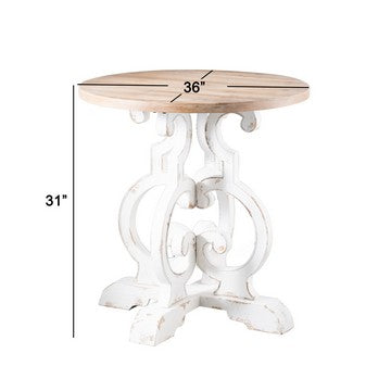 36 Inch Round Table Classic Sculptural Base Wood Modern White Brown By Casagear Home BM285094