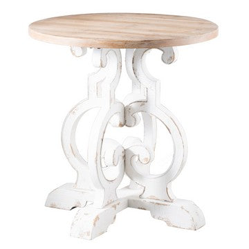 36 Inch Round Table, Classic, Sculptural Base, Wood, Modern, White, Brown By Casagear Home