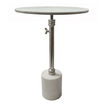 24 Inch Side Table, Aluminum Frame, Smooth Marble Top, Pedestal Base, White By Casagear Home