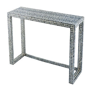 36 Inch Accent Console Table, Capiz Shell Inlay, Rectangular, Gray By Casagear Home