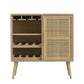 Dana 31 Inch Wood Wine Cabinet 2 Shelves Glass Hanger Rattan Door Brown By Casagear Home BM285104