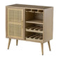 Dana 31 Inch Wood Wine Cabinet, 2 Shelves, Glass Hanger, Rattan Door, Brown By Casagear Home