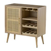 Dana 31 Inch Wood Wine Cabinet, 2 Shelves, Glass Hanger, Rattan Door, Brown By Casagear Home