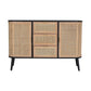 Dana 47 Inch Wood Sideboard Cabinet 3 Drawers Rattan Doors Modern Black By Casagear Home BM285106