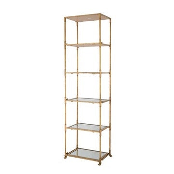 71 Inch Shelf, 6 Tier Design, 5 Glass Shelves, Iron Frame, Gold Finish By Casagear Home