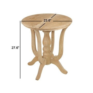 28 Inch Round Side Table Turned Legs Classical Style Wood Grain Brown By Casagear Home BM285112