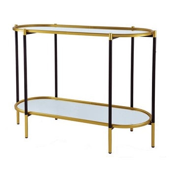 30 Inch Console Sideboard Table Oblong Mirrored Top Black Gold By Casagear Home BM285113
