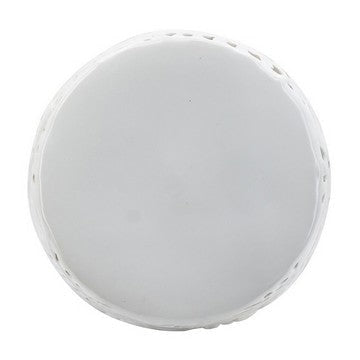 19 Inch Stool Table Round Drum Ceramic Palm Leaf Design Glossy White By Casagear Home BM285126
