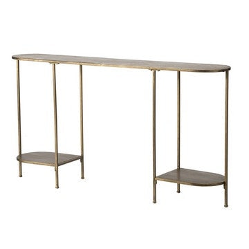 57 Inch Console Table, Oval, Steel Frame, Modern, Bronze Finish By Casagear Home