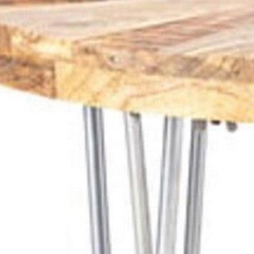 26 Inch Coffee Table Modern Mango Wood Top Iron Legs Silver Brown By Casagear Home BM285141