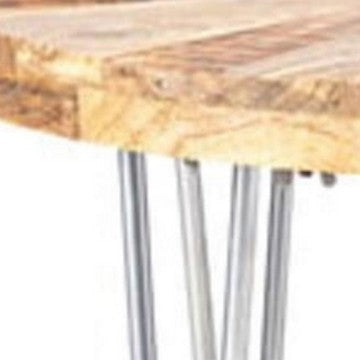 26 Inch Coffee Table Modern Mango Wood Top Iron Legs Silver Brown By Casagear Home BM285141