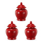 6 Inch Small Ginger Jar, Lidded, Porcelain, Bell Shape Set of 3, Red By Casagear Home