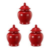 6 Inch Small Ginger Jar, Lidded, Porcelain, Bell Shape Set of 3, Red By Casagear Home