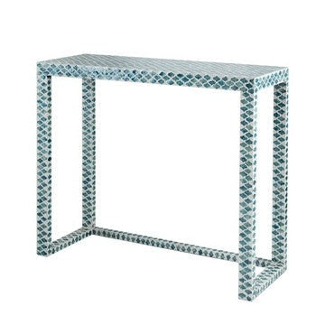 36 Inch Accent Console Table, Capiz Shell Inlay, Rectangular, Blue By Casagear Home
