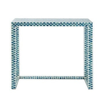 36 Inch Accent Console Table Capiz Shell Inlay Rectangular Blue By Casagear Home BM285148
