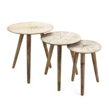 Nesting Tables | 25", 22", 19" | 3 Piece Set | Mango Wood | Natural Finish