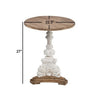 27 Inch Side End Table Mango Wood Round Turned Pedestal White Brown By Casagear Home BM285153