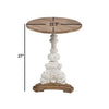 27 Inch Side End Table Mango Wood Round Turned Pedestal White Brown By Casagear Home BM285153