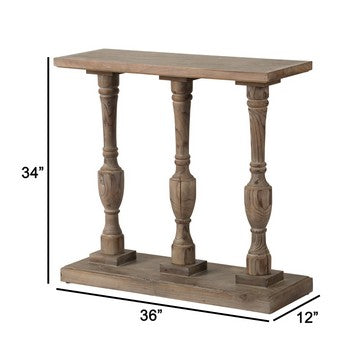36 Inch Console Table Fir Wood Classical Turned Pedestal Base Gray By Casagear Home BM285154