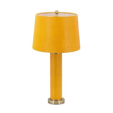 27 Inch Modern Table Lamp, Vegan Faux Leather, Iron, Bright Orange Yellow By Casagear Home
